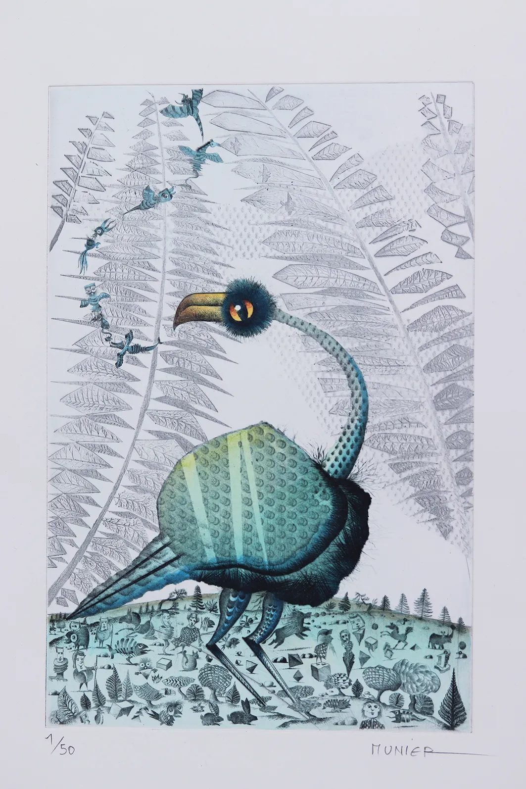 Autruche de Flic en Flac, gravure de Jean-Marie Munier