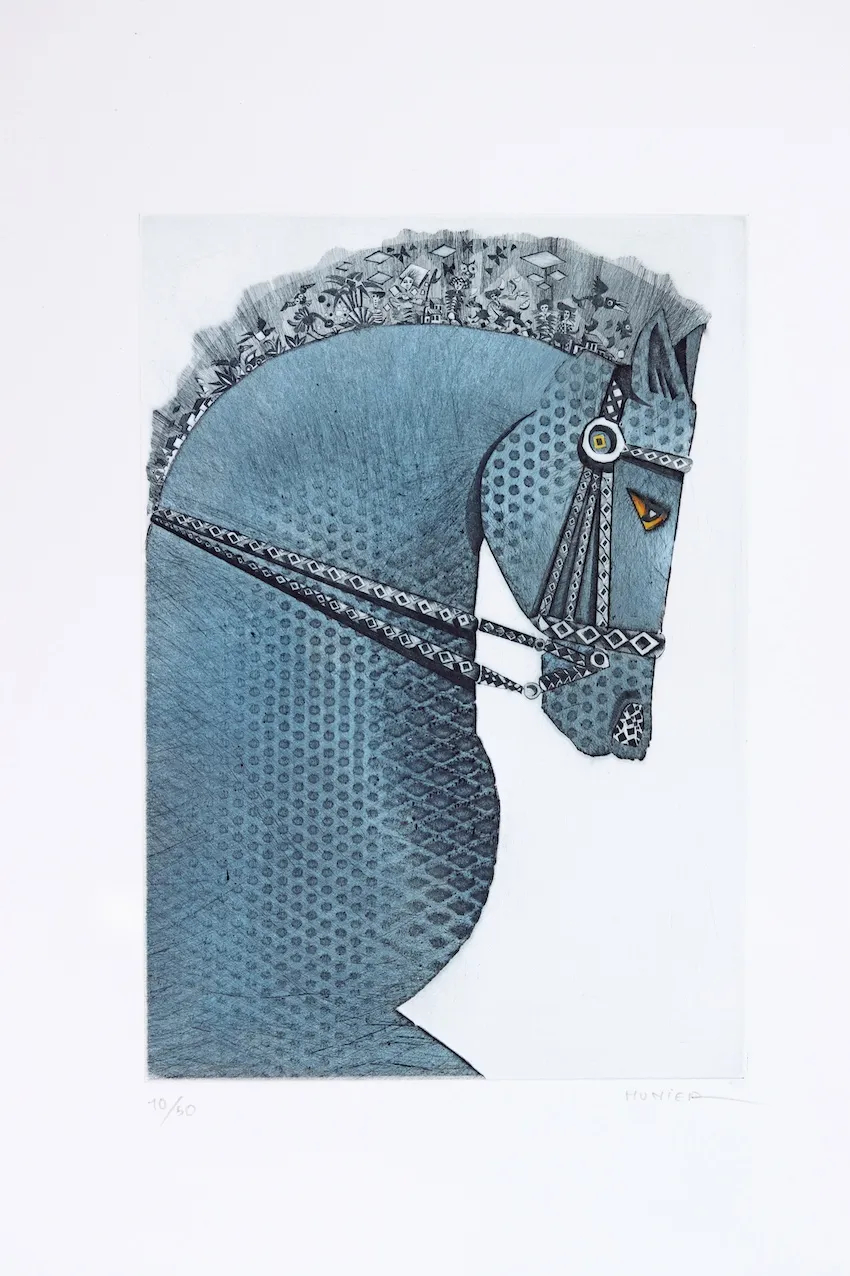 Cheval et compagnie, gravure de Jean-Marie Munier