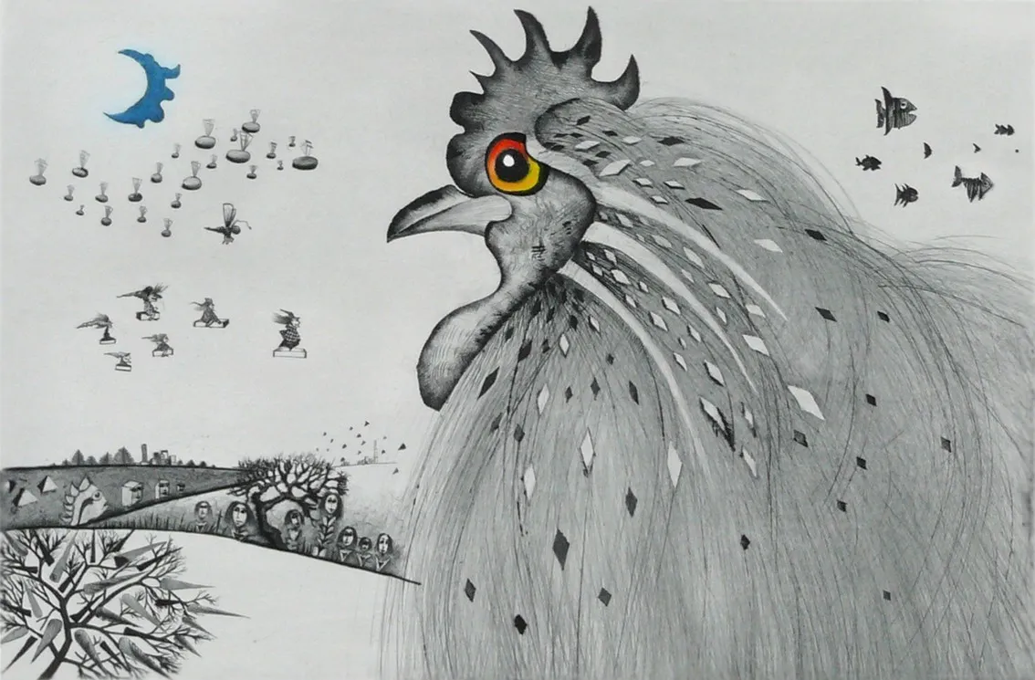 Coq, gravure de Jean-Marie Munier