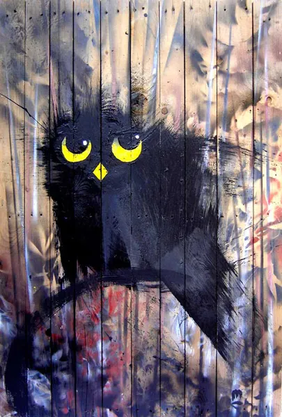 Hibou cachou, peinture de Jean-Marie Munier