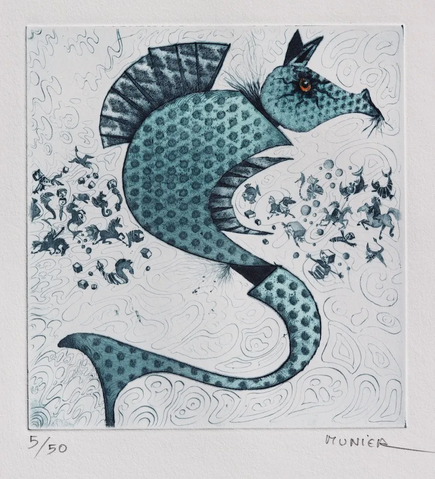 Hippocampe et compagnie, gravure de Jean-Marie Munier