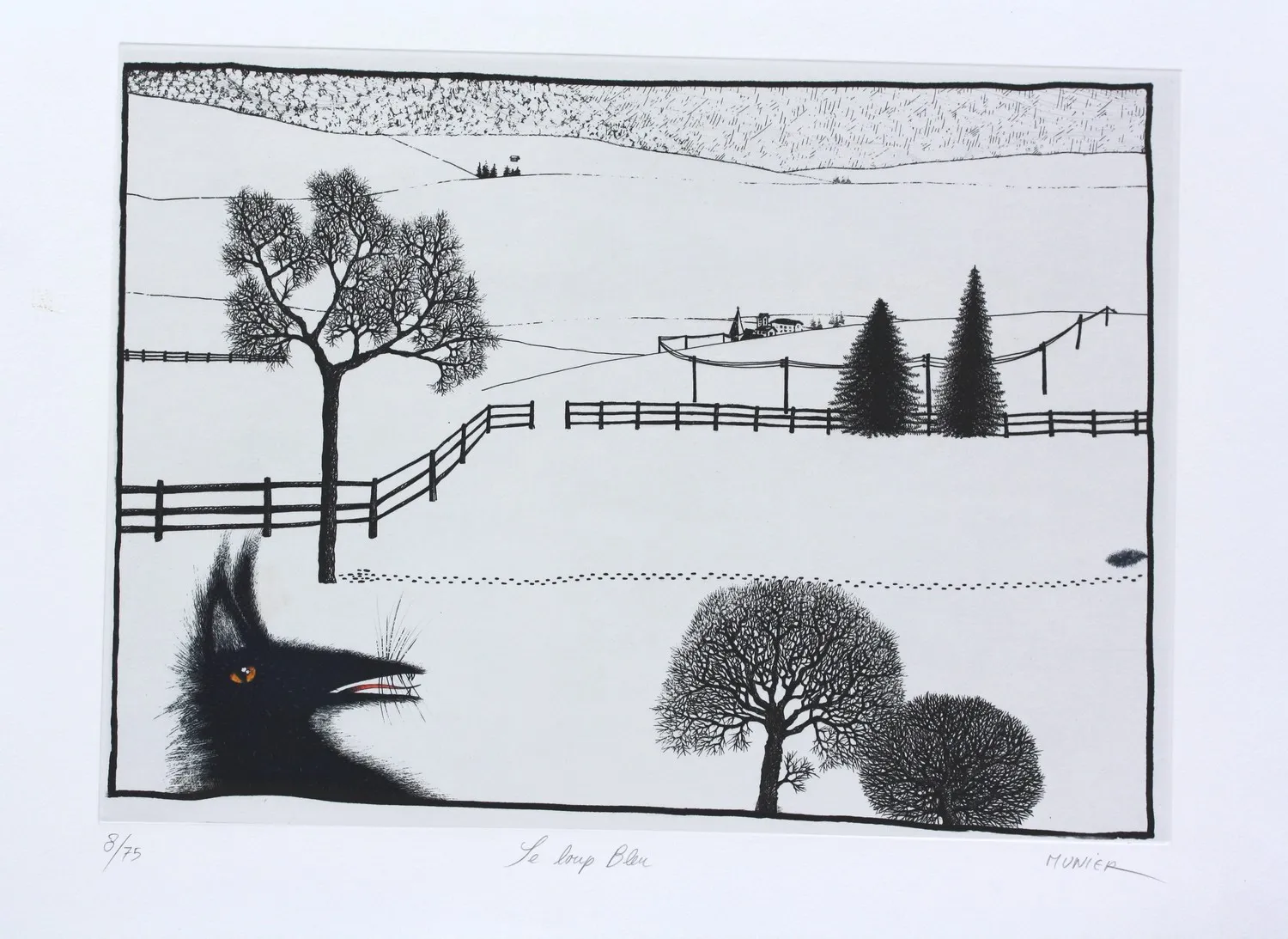 Le loup bleu, gravure de Jean-Marie Munier