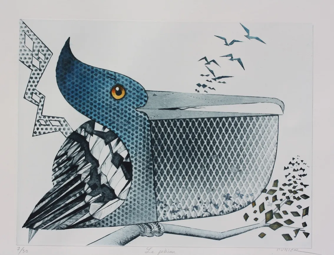 Le pélican, gravure de Jean-Marie Munier