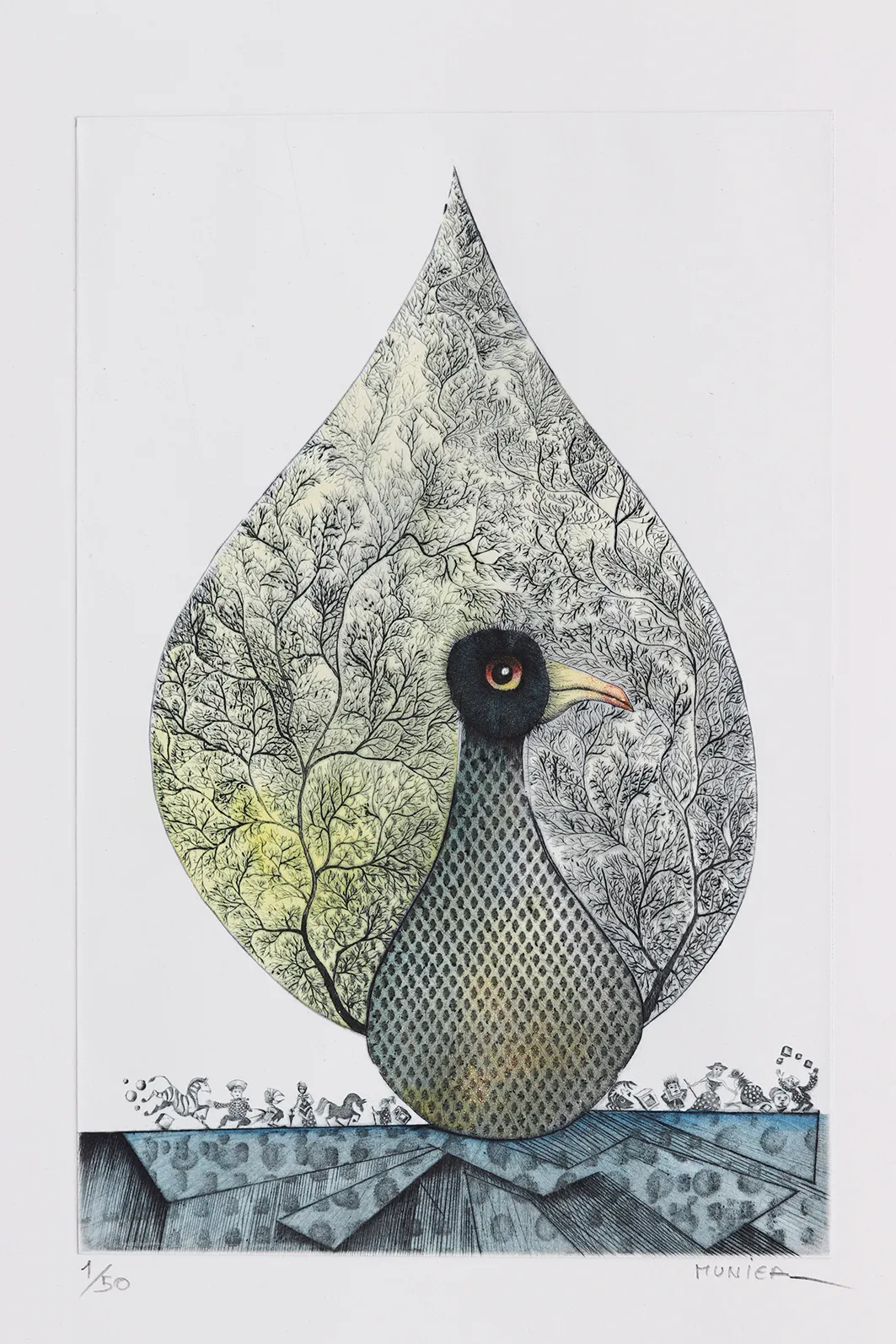 Oiseau paon, gravure de Jean-Marie Munier