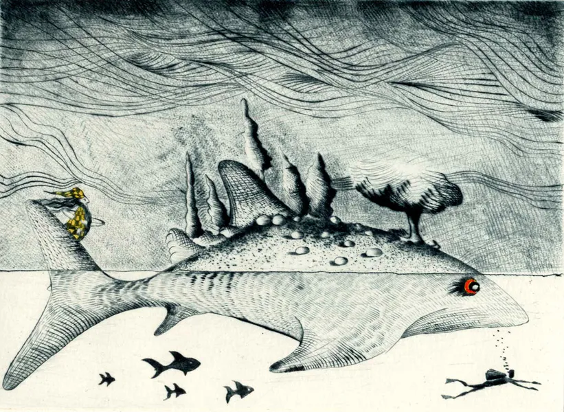 Poisson île, gravure de Jean-Marie Munier