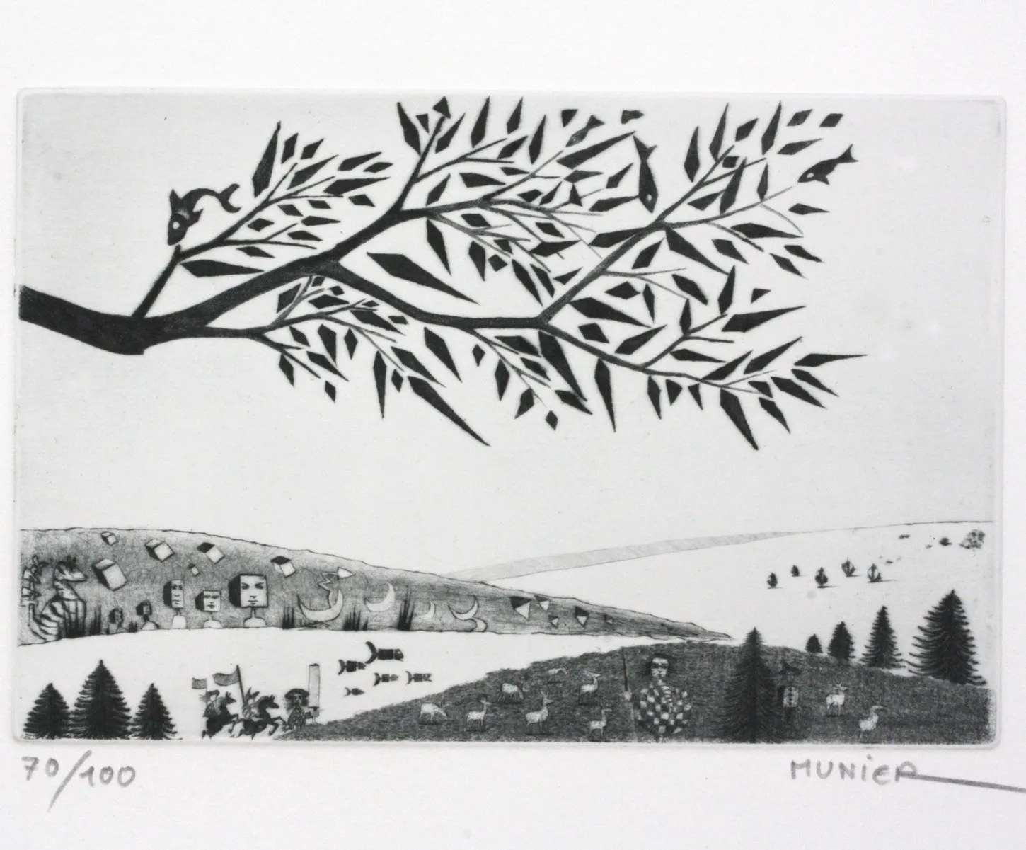 Poissons feuilles, gravure de Jean-Marie Munier