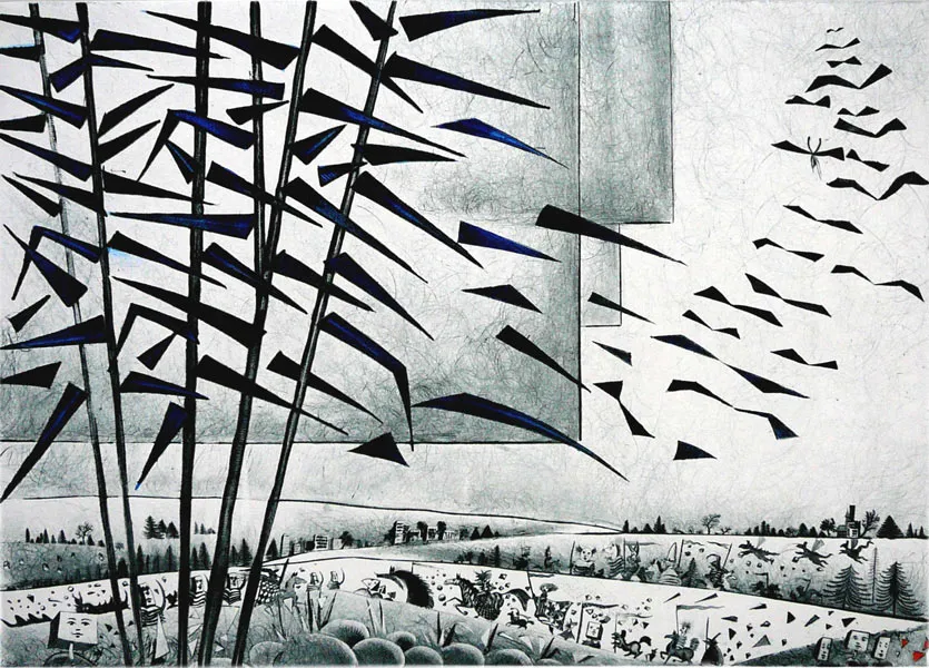 Roseaux, gravure de Jean-Marie Munier